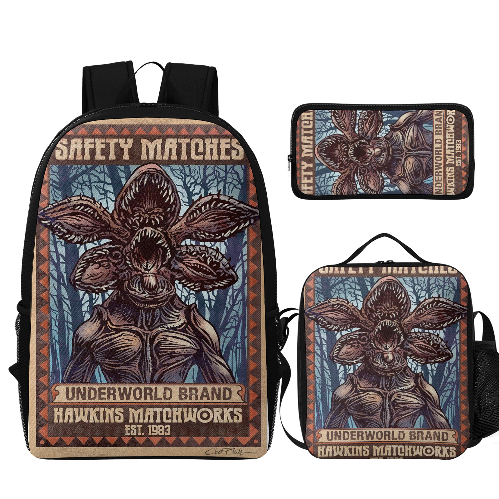 Stranger T-Things Backpack 3 Piece Set Travel Daypack Combination, Back ...