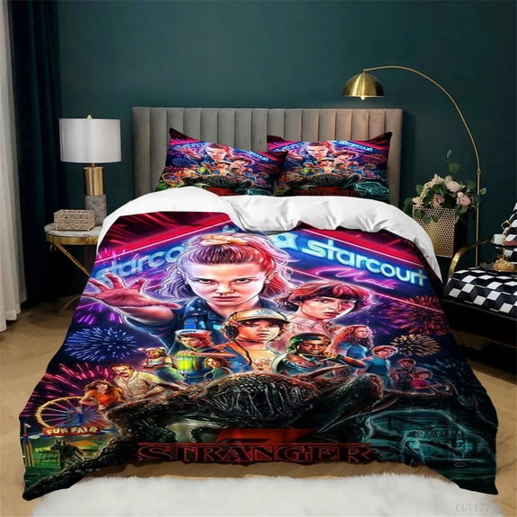 Stranger TV Things Bedding Duvet Cover Set Single Lightweight Bedding Set Soft Breathable Comforter Quilt Set for All Season