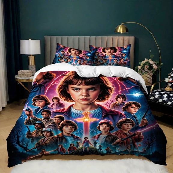 Stranger TV Things Duvet Cover Set 3 Pieces Soft Breathable Quilt Cover Bedroom Lightweight Bedding Set for All Season