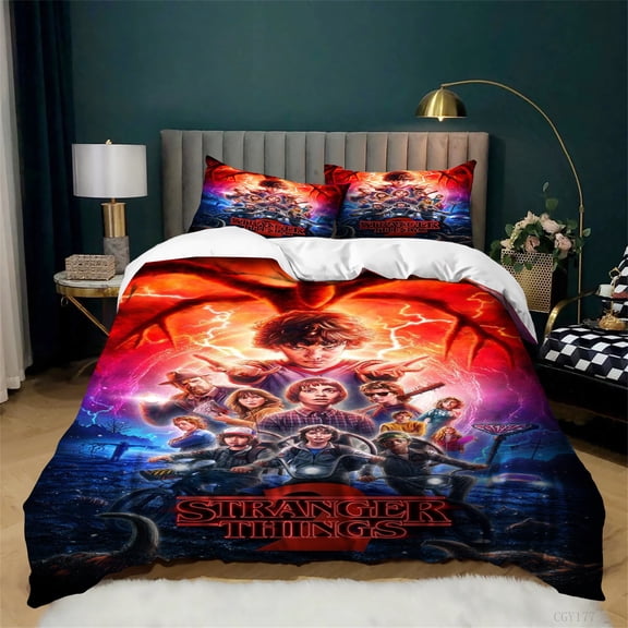 Stranger TV Things Duvet Cover Set 3 Pieces Soft Breathable Quilt Cover Bedroom Lightweight Bedding Set for All Season
