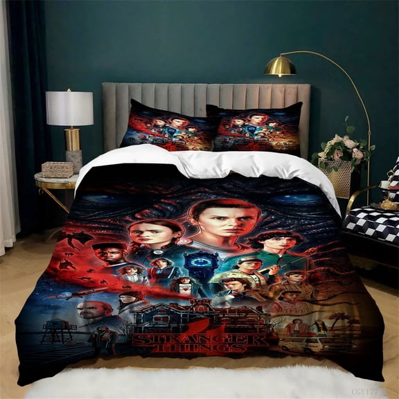 Stranger TV Things Duvet Cover Set Twin Super Soft Comforter Quilt Cover Lightweight 3pcs Home Bedding Set for All Season