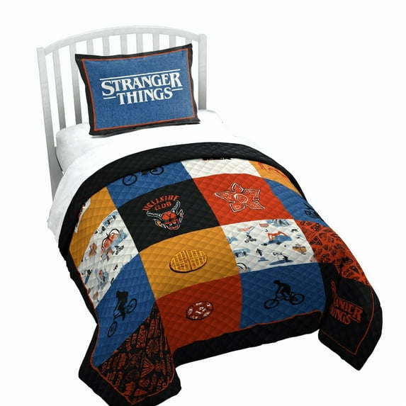 Netflix Stranger Things Nostalgia 2 piece Multicolor Quilt and Sham Bedding Set, Twin/Full
