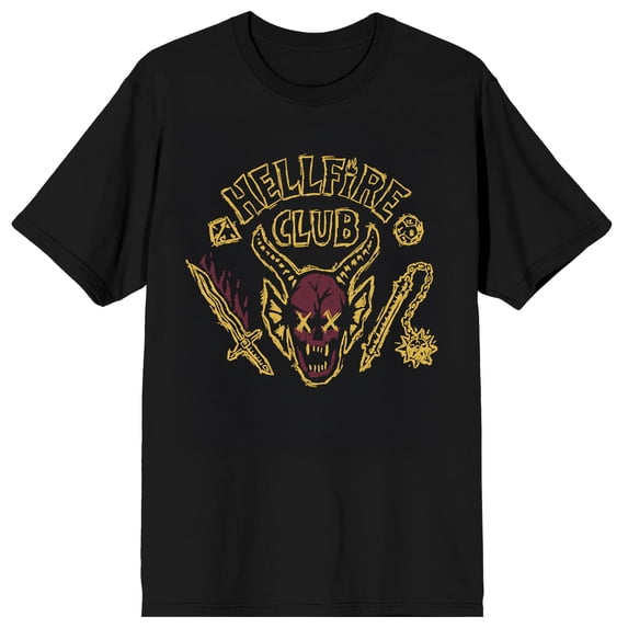 Stranger Things 5 Hellfire Death Sketch Adult Black Crew Neck Short Sleeve T-shirt-Medium