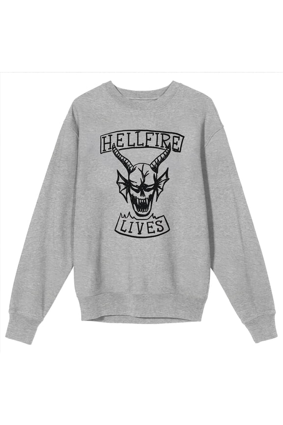 Stranger Things 5 Hellfire Lives Doodle Adult Athletic Heather Crew Neck Long Sleeve Sweatshirt-Small