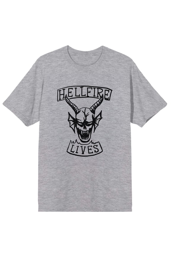 Stranger Things 5 Hellfire Lives Doodle Adult Heather Gray Crew Neck Short Sleeve T-shirt -XXL
