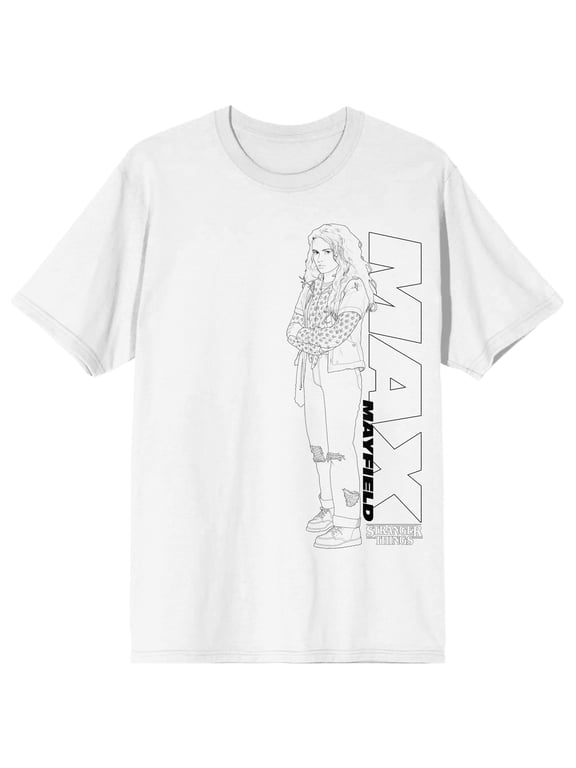Stranger Things 5 Max Mayfield Outline Art Adult White Crew Neck Short Sleeve T-shirt-Medium