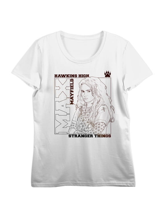 Stranger Things 5 Max Mayfield Outline Art Women's White Crew Neck Short Sleeve T-shirt-XXL