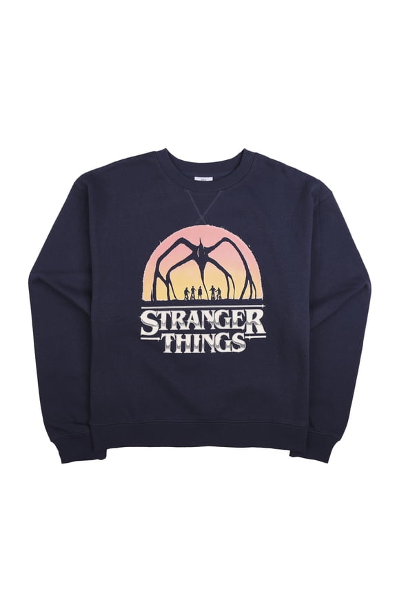 Stranger Things 5 One Last Strange Adventure Women's Navy Blue Crew Neck Long Sleeve Sweatshirt-Small
