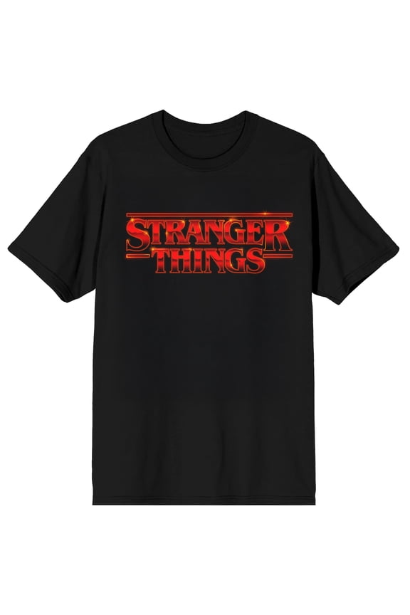 Stranger Things 5 Red Shine Title Adult Black Crew Neck Short Sleeve T-shirt-Large