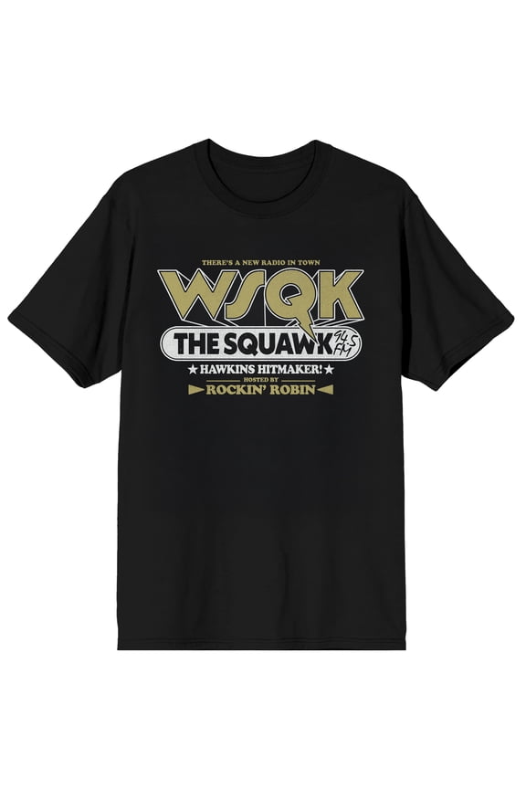 Stranger Things 5 WSQK The Squawk Adult Black Crew Neck Short Sleeve T-shirt-XL