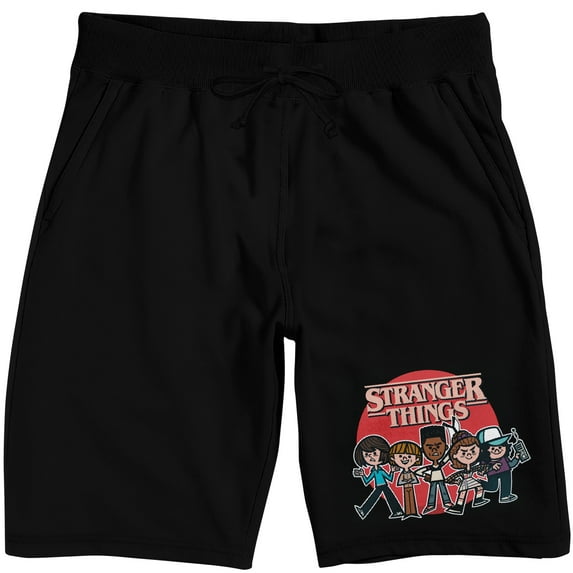 Stranger Things Animated Characters on Black Adult Lounge Short-Large