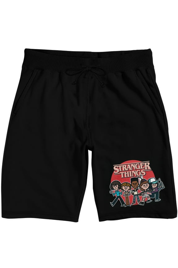 Stranger Things Animated Characters on Black Adult Lounge Short-Medium