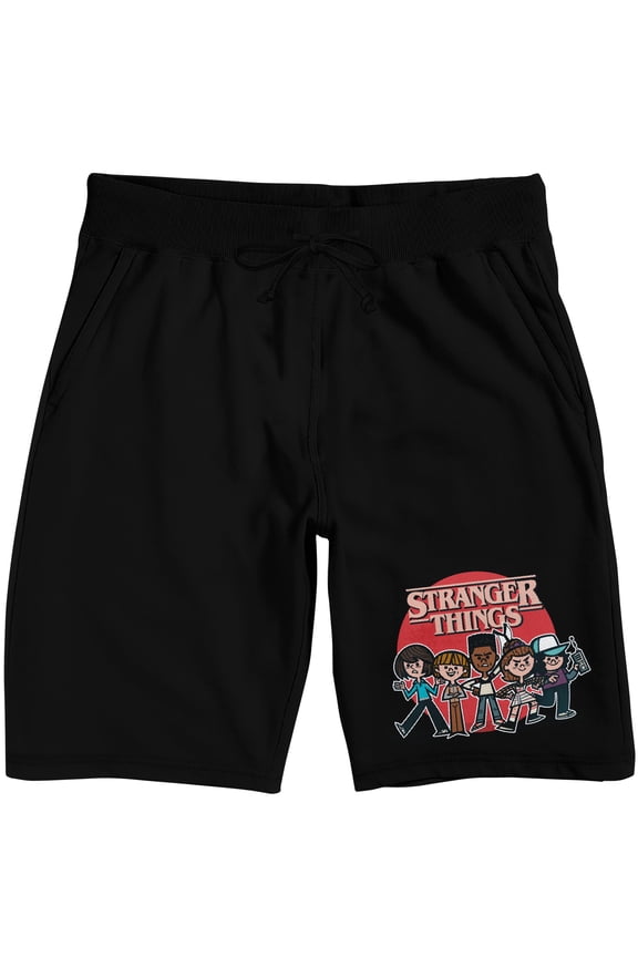 Stranger Things Animated Characters on Black Adult Lounge Short-XS