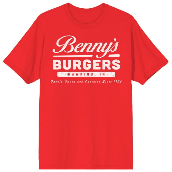Stranger Things Benny's Burgers Logo Adult Red Crew Neck Short Sleeve T-shirt-Small