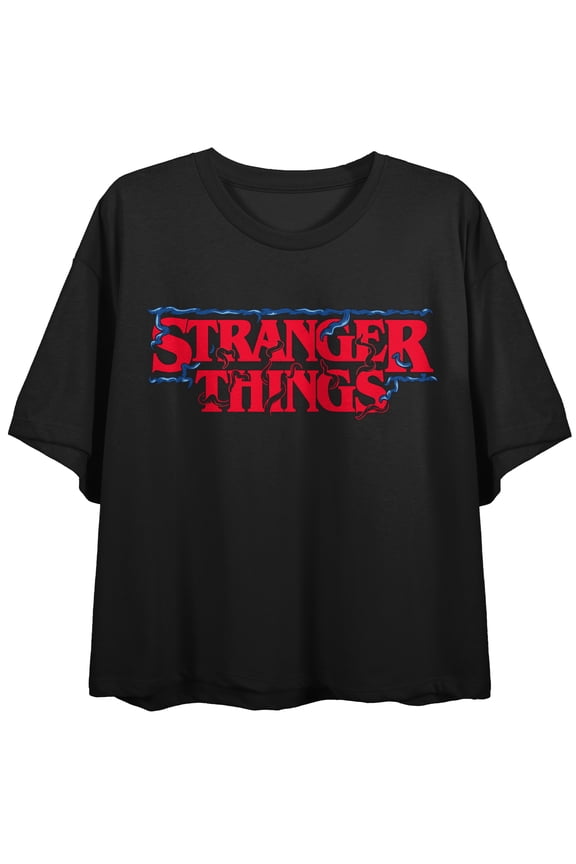 Stranger Things Classic Title Art Women's Black Cropped Tee-Medium
