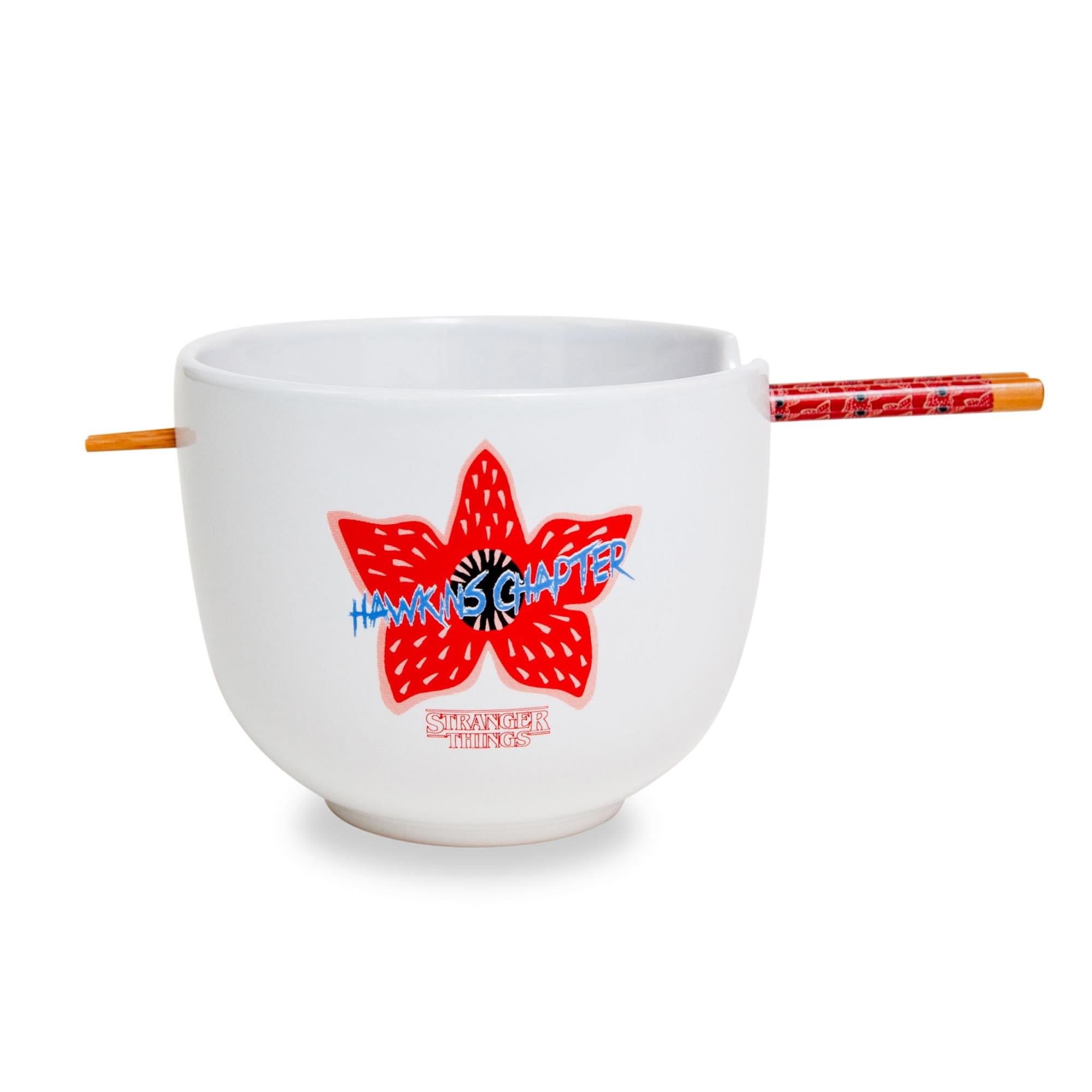 White Ceramic Stranger Things Ramen Bowl Set with Chopsticks
