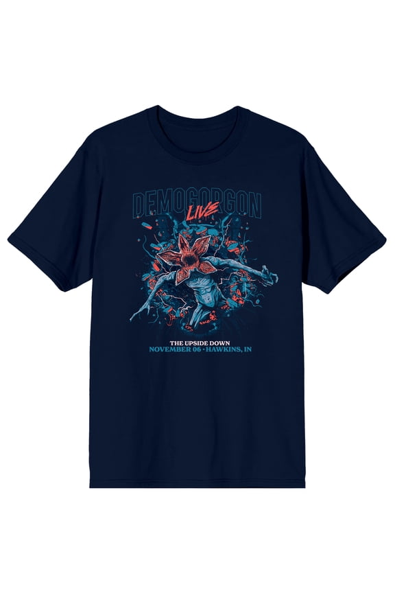 Stranger Things Demogorgon Live The Upside Down Men's Navy Crew Neck Short Sleeve T-shirt-Large