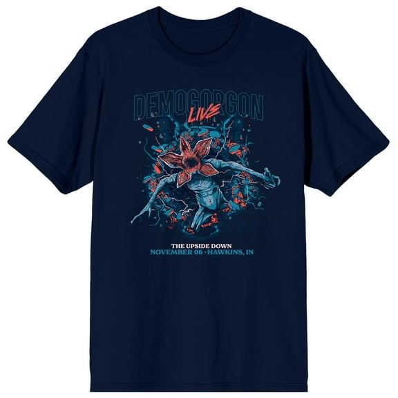 Stranger Things Demogorgon Live The Upside Down Men's Navy Crew Neck Short Sleeve T-shirt-Medium