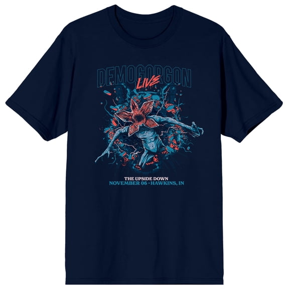 Stranger Things Demogorgon Live The Upside Down Men's Navy Crew Neck Short Sleeve T-shirt-XL