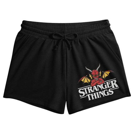 Stranger Things Demon Title Art Women's Black Lounge Shorts-Large