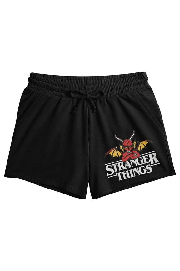 Stranger Things Demon Title Art Women's Black Lounge Shorts-XL