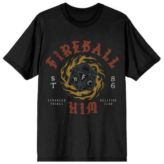 Stranger Things Fireball Him Adult Black Crew Neck Short Sleeve T-shirt-Medium