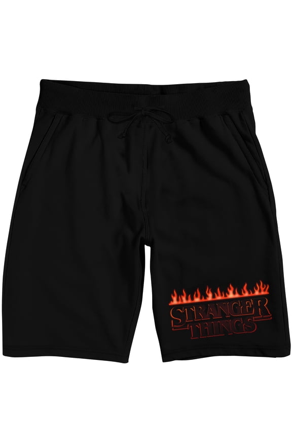 Stranger Things Flame Logo Adult Black Sleep Pajama Shorts-Medium