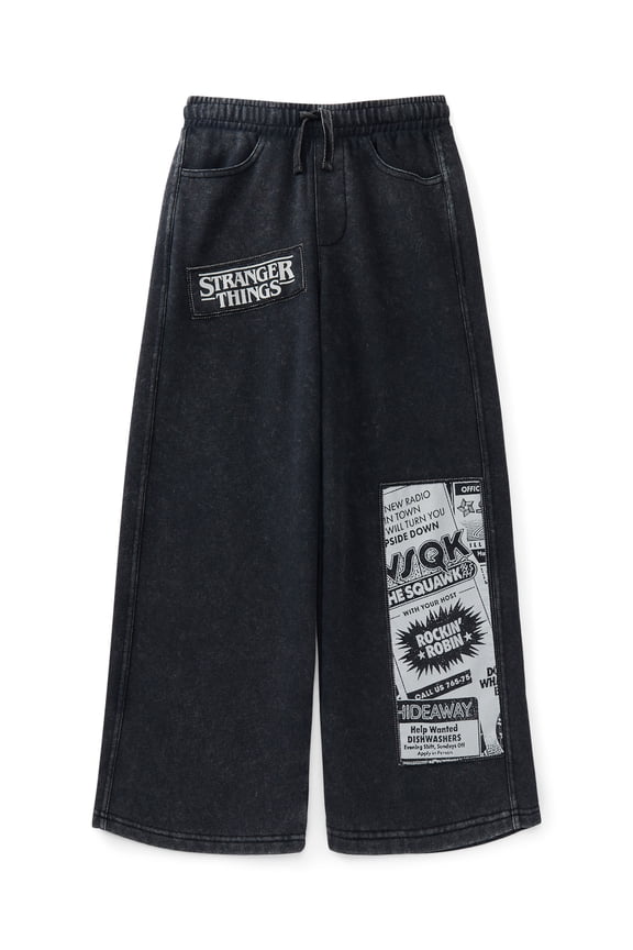 Netflix Stranger Things Girls Graphic French Terry Pants with Denim Wash, Sizes 4-16