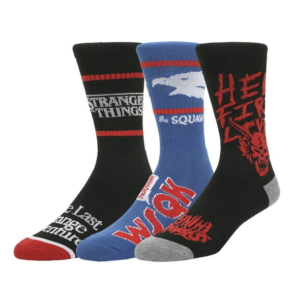 Stranger Things Glow In The Dark, Hellfire Club and Squawk Mens Athletic Crew Socks 3 Pack