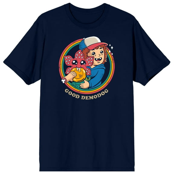 Stranger Things Good Demodog Adult Navy Crew Neck Short Sleeve T-shirt - Medium