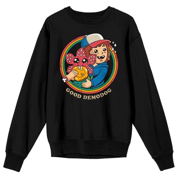 Stranger Things Good Demodog Dustin and D'Artagnan Cartoon Adult Black Hoodie-Large