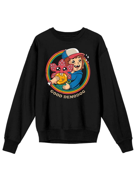 Stranger Things Good Demodog Dustin and D'Artagnan Cartoon Adult Black Hoodie-Large
