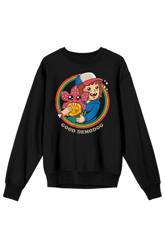Stranger Things Good Demodog Dustin and D'Artagnan Cartoon Adult Black Hoodie-Small