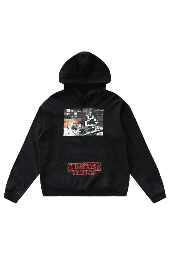 Stranger Things Hawkins A.V. Club Adult Black Long Sleeve Hooded Sweatshirt-Medium