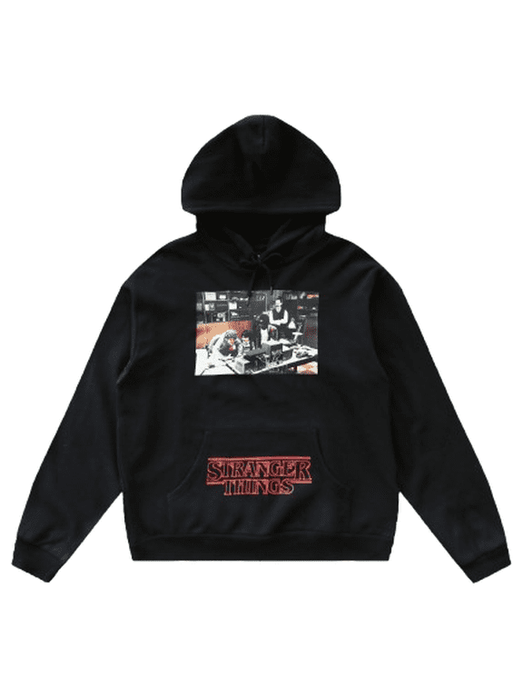 Stranger Things Hawkins A.V. Club Adult Black Long Sleeve Hooded Sweatshirt-XS