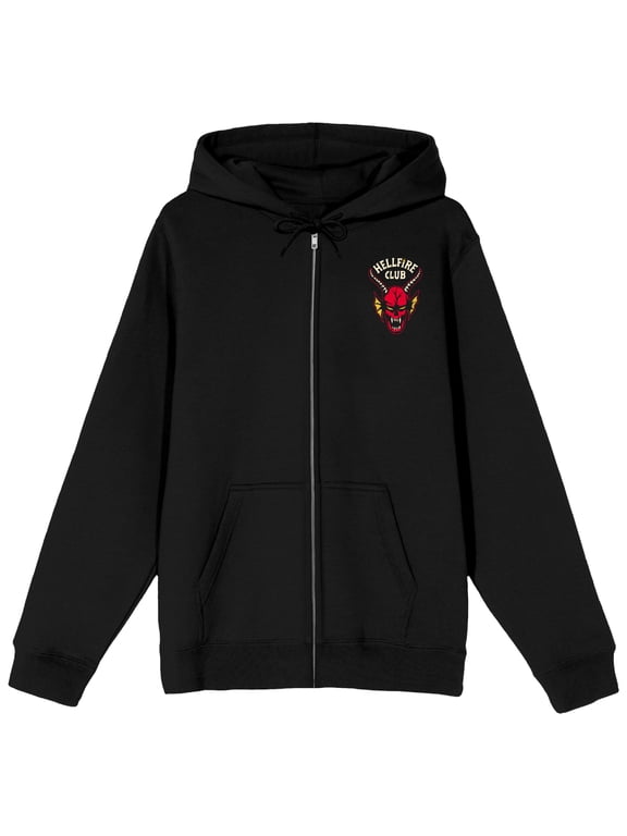 Stranger Things Hawkins Hellfire Club Demon Skull Adult Black Long Sleeve Zip-Up Hoodie
-Medium