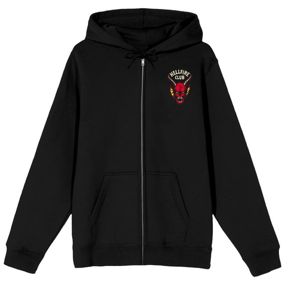 Stranger Things Hawkins Hellfire Club Demon Skull Adult Black Long Sleeve Zip-Up Hoodie
-XXL
