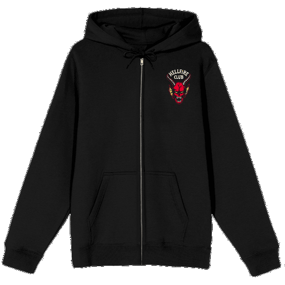 Stranger Things Hawkins Hellfire Demon With Sword Adult Black Long Sleeve Zip-Up Hoodie-Medium
