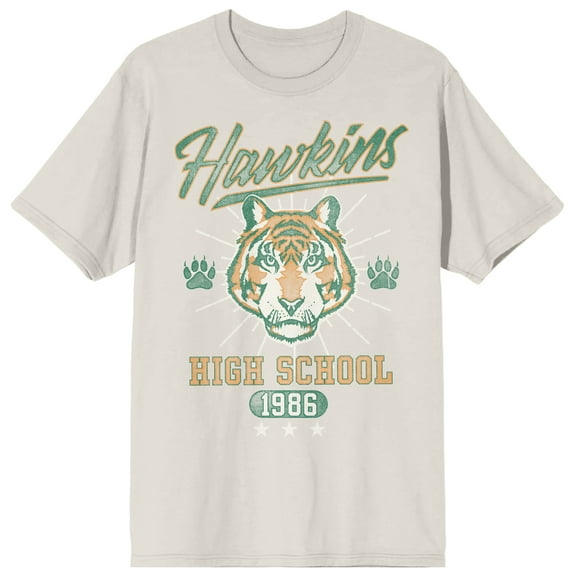 Stranger Things Hawkins High School 1986 Adult Sand Crew Neck Short Sleeve T-shirt-3XL