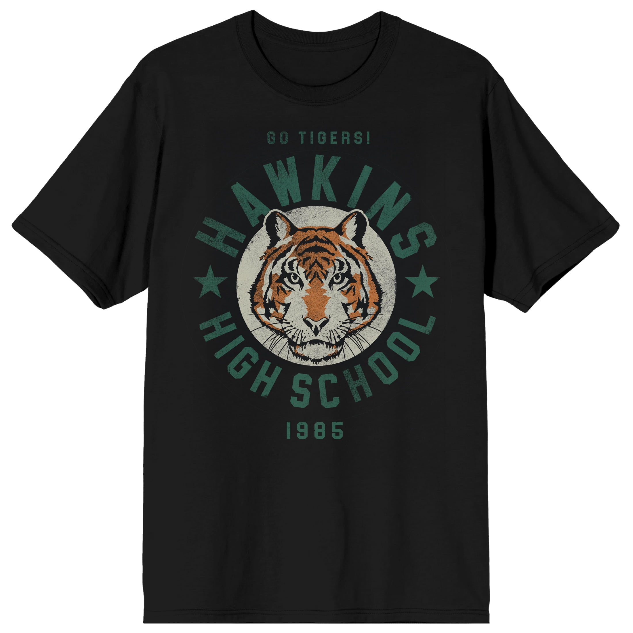 Stranger Things Hawkins High School Tigers Adult Black Crew Neck