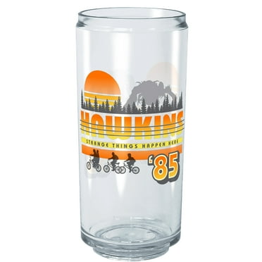 Stranger Things Hawkins Silhouette Sunset Strange Things Happen Here  Tritan Can Shaped Cup Clear 16 oz.