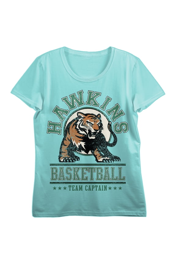 Stranger Things Hawkins Tigers Team Captain Women's Teal Crew Neck Short Sleeve T-shirt-XL