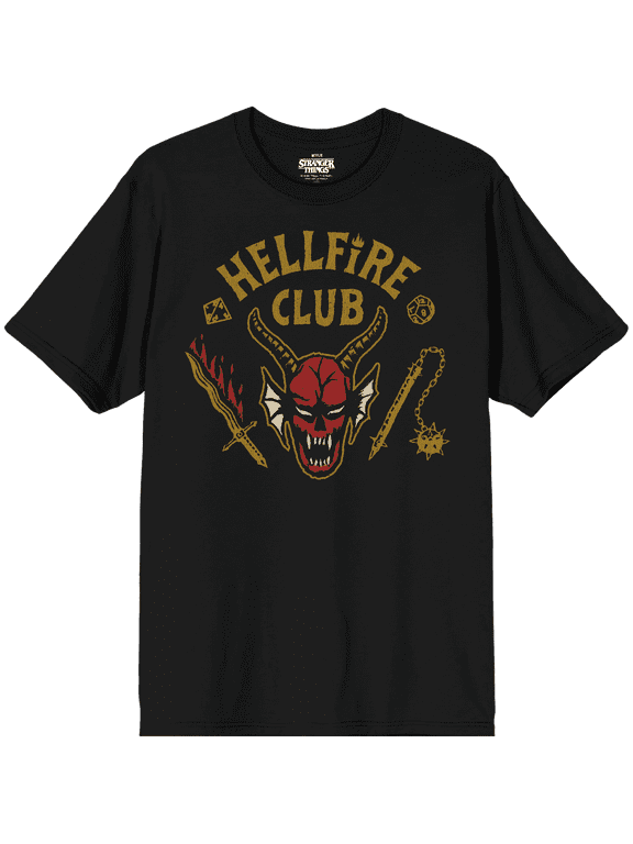 Stranger Things Hellfire Club Classic Logo Adult Black Crew Neck Short Sleeve T-shirt-3XL
