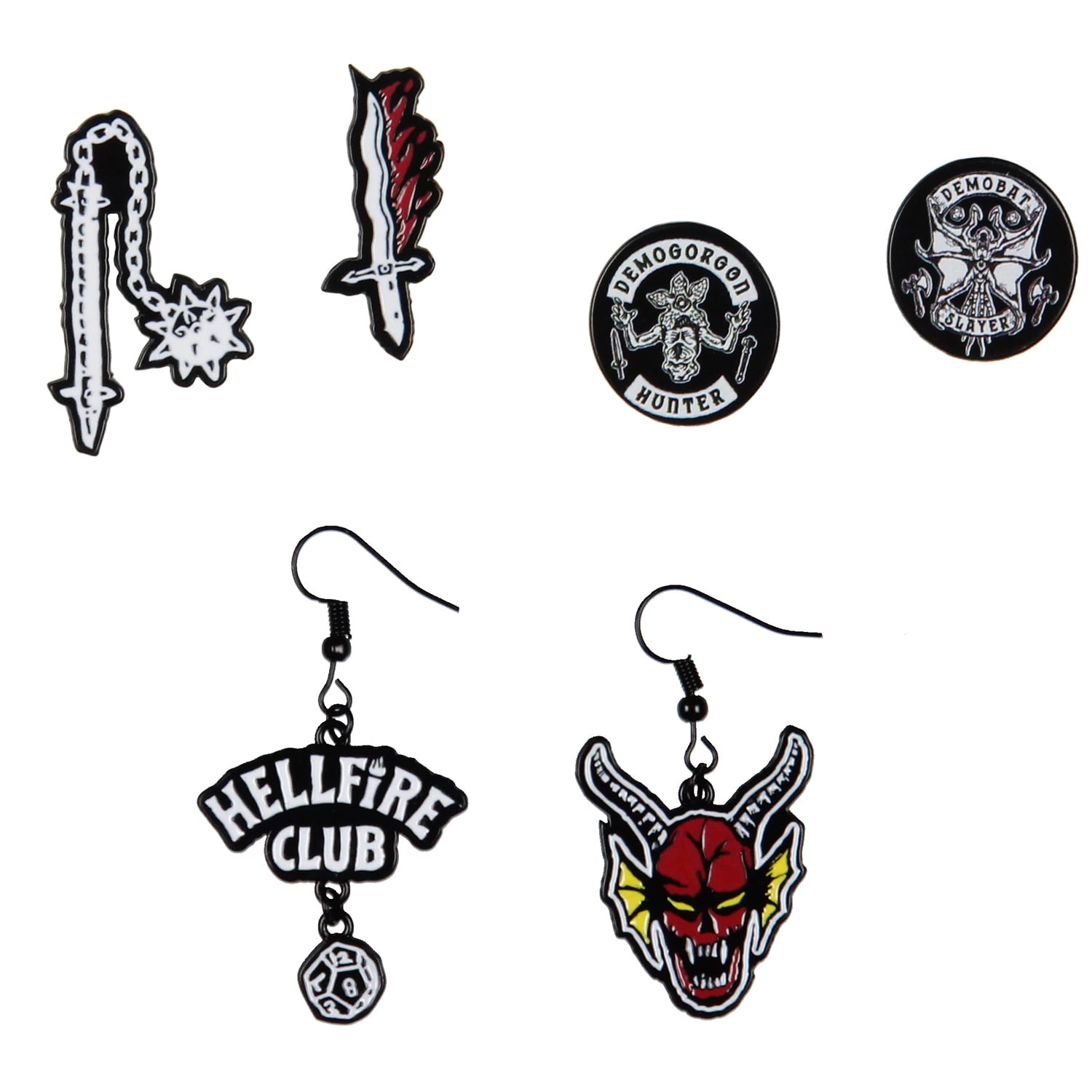 SEVEN TIMES SIX Stranger Things Hellfire Club Costume Jewelry Dangle And Stud Earring Set 3 Pack