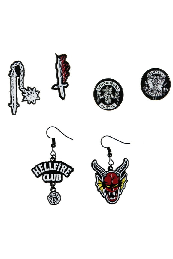 Stranger Things Hellfire Club Costume Jewelry Dangle And Stud Earring Set 3 Pack