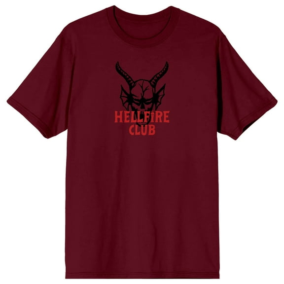 Stranger Things Hellfire Club Fiery Logo Adult Maroon Crew Neck Short Sleeve T-shirt-3XL