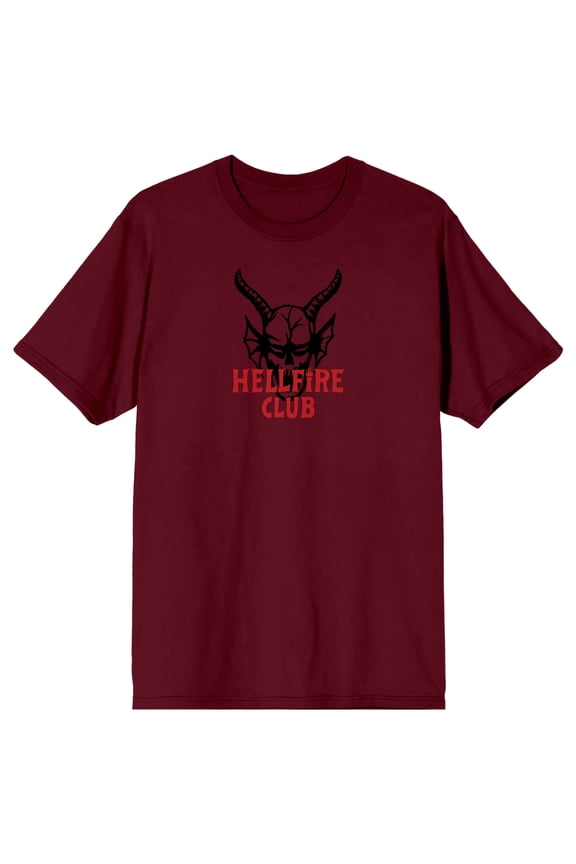 Stranger Things Hellfire Club Fiery Logo Adult Maroon Crew Neck Short Sleeve T-shirt-3XL