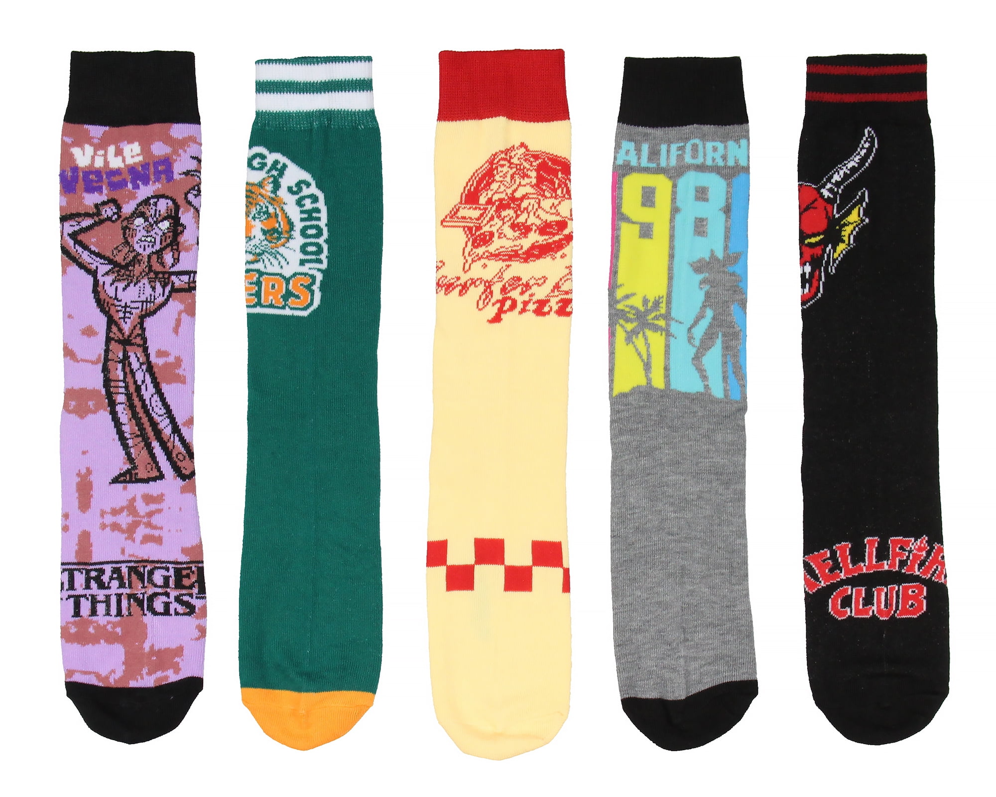 SEVEN TIMES SIX Stranger Things Crew Socks 5 Pairs, Hellfire Club Surfer Boy Pizza Vecna Hawkins High School Mid-Calf Crew Socks For Men Women 5 Pack