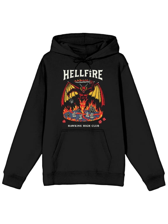 Stranger Things Hellfire Hawkins High Club Long Sleeve Black Adult Hooded Sweatshirt-5XL
