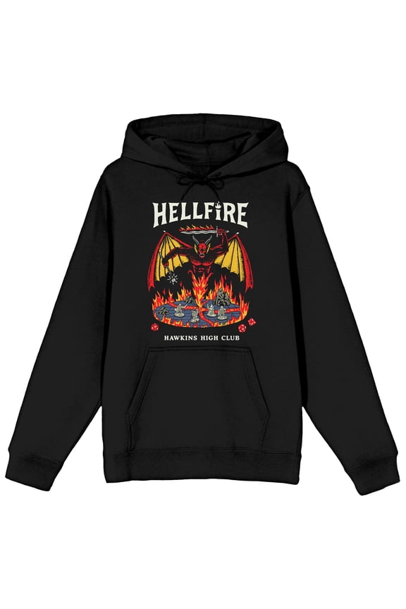 Stranger Things Hellfire Hawkins High Club Long Sleeve Black Adult Hooded Sweatshirt-Large